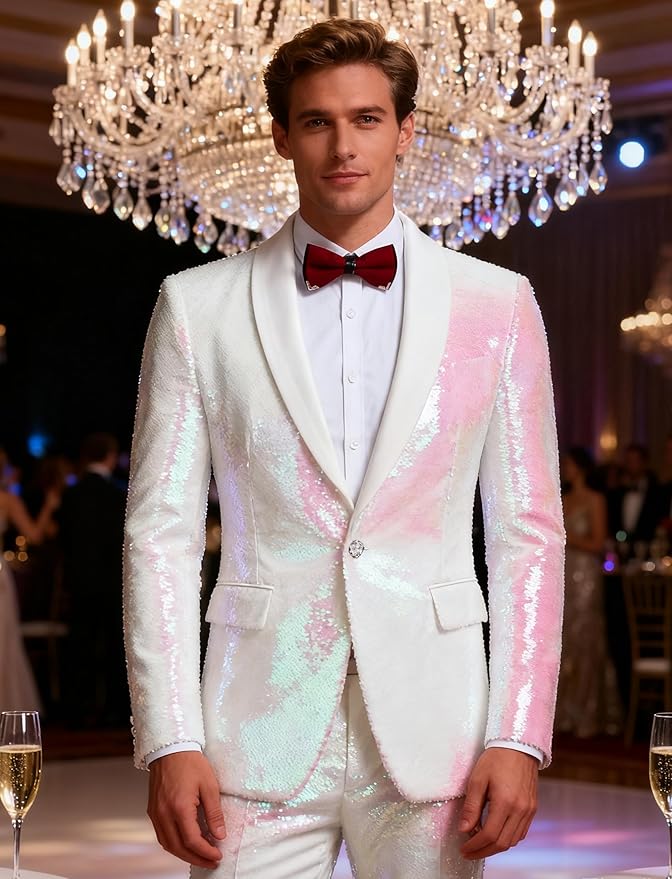 COOFANDY Mens Shiny Sequin Blazer Tuxedo Party Dinner Prom One Button Suit Jacket