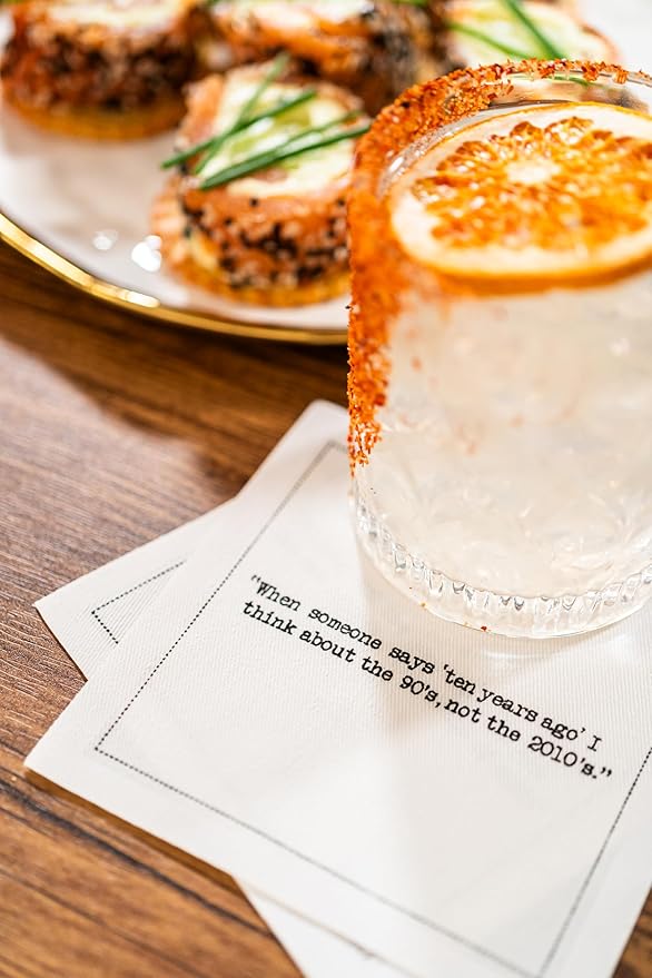 Five Star Funny 30th Birthday Quotes | White Cotton Cocktail Napkins | 50 Luxury Disposable Beverage Napkins with Witty Bar Quotes | Drink Napkins for Parties, Bars, Weddings & Game Nights