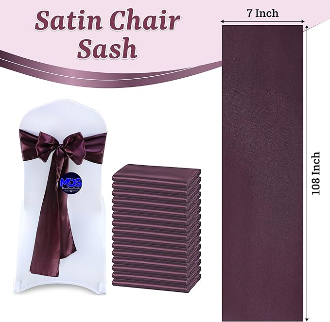 VDS Satin Chair Sashes Chair Cover Back Tie Sateen Bows Ribbon for Wedding Birthday Graduation Engagement Ceremony Event Party Banquet Venue Hotel All Dining Chair Decoration (300PC) (Plum)