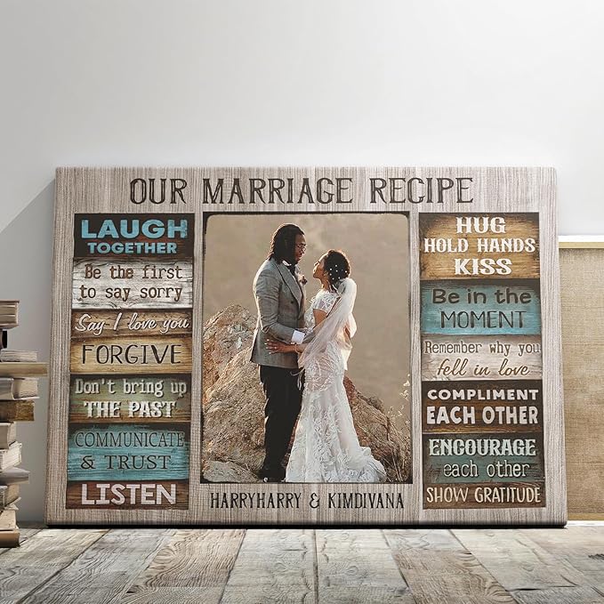 Dem Canvas Personalized Couple Canvas Prints, Custom Couple Photo And Name, Our Marriage Recipe, Personalized Anniversary Wedding Gift for Husband Wife