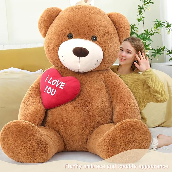Tezituor Giant Brown Teddy Bear 6ft Stuffed Animals - “I Love You”Red Heart Jumbo Human Size Teddy Bear for Girlfriend,Boyfriend,Wife,Lover-Birthday, Anniversary,Christmas, Valentines, Long Distance