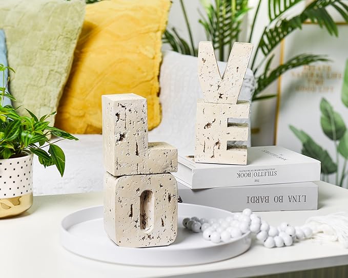 Book Ends Decorative with Love Design,Small Farmhouse Heavy Duty Bookends,Book Holders for Shelves, Book Stoppers for Home Desk Decoration, Unique Love Sculpture Bookend-Great Gift for Valentine's Day