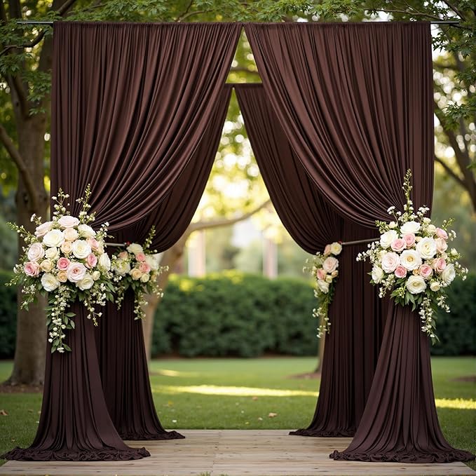 20 ft x 10 ft Wrinkle Free Brown Backdrop Curtain for Parties, Wedding Brown Photo Backdrop Drapes, Fabric 4 Panels 5ft x 10ft for Baby Shower Photoshoot Engagement Birthday Photography Background