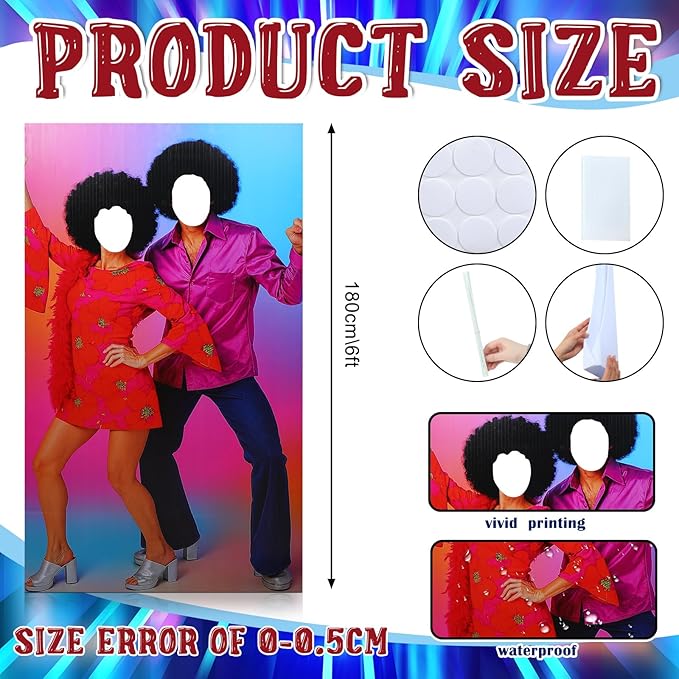 Amyhill 6 ft Disco 70s Couple Cardboard Cutout Stand up Retro Faceless Life Size Photo Prop Vintage Dance Couple Backdrop for Dance Theme Jazz Night Party Decoration
