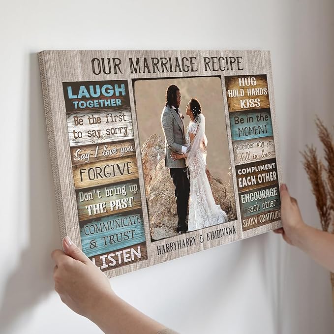 Dem Canvas Personalized Couple Canvas Prints, Custom Couple Photo And Name, Our Marriage Recipe, Personalized Anniversary Wedding Gift for Husband Wife