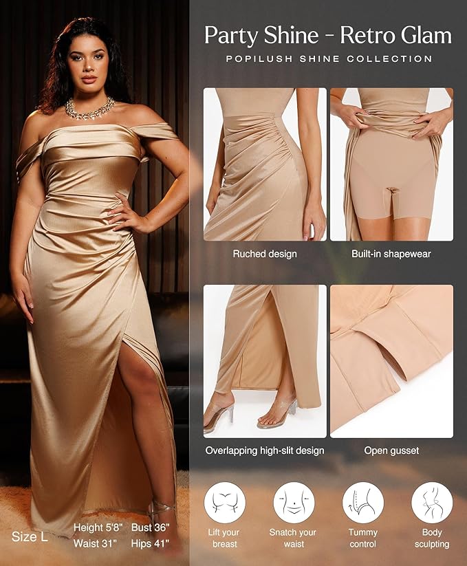 Popilush Womens Shapewear Maxi Dress Multi Way Wear Off The Shoulder Bodycon Long Cocktail Formal Dresses