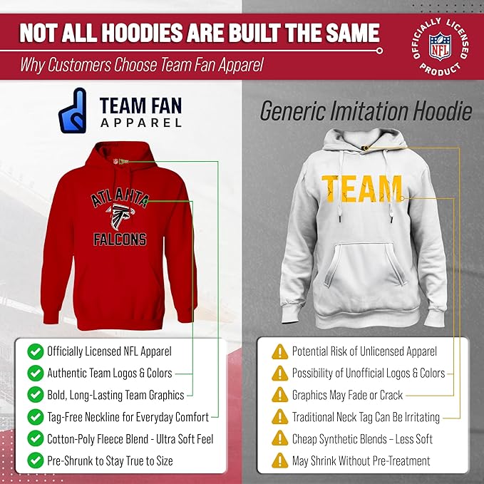Team Fan Apparel NFL Adult Gameday Hooded Sweatshirt - Poly Fleece Cotton Blend - Stay Warm and Represent Your Team in Style