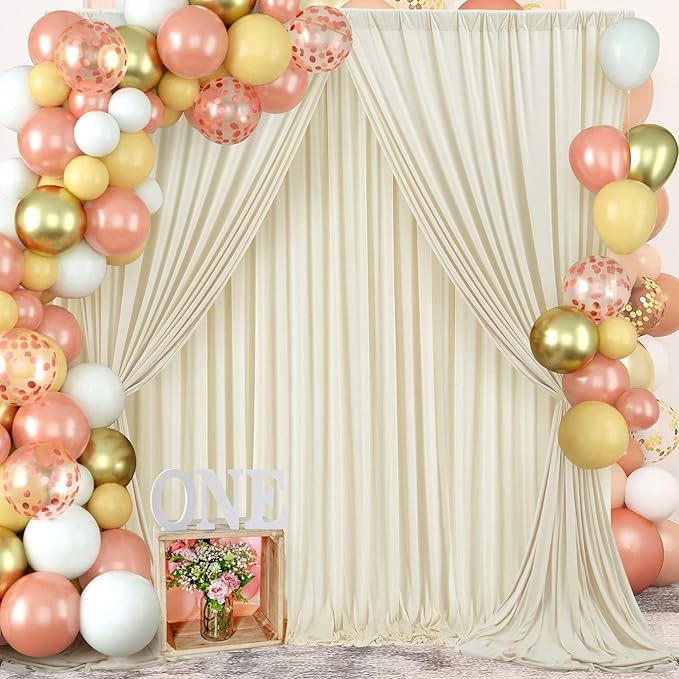 20 ft x 8 ft Ivory Backdrop Curtain Panels, 4 Panels 5 ft x 8 ft Wrinkle Free Polyester Photography Backdrop Drapes, Wedding Party Home Decoration Supplies