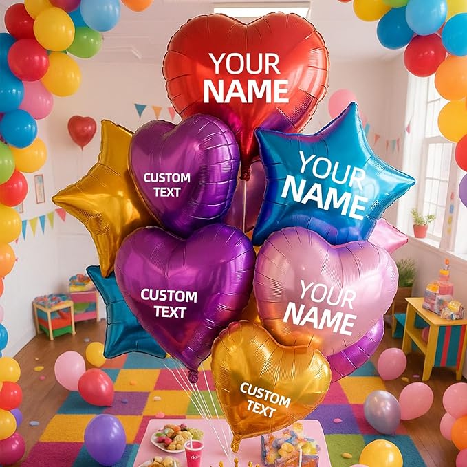 Custom Foil Balloon – 20 Pcs 18 Inch Star, Heart or Round Shape Foil Balloon – Double-Sided Printed Personalisation with Text, Image or Logo (heart)