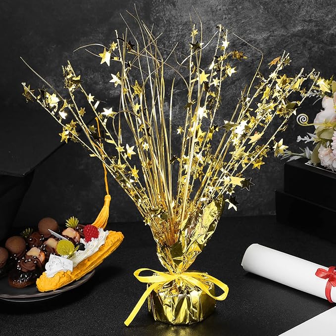Crowye 18 Pcs Foil Spray Centerpiece Valentine's Day Table Decoration Winter Party Star Burst Metallic Table Centerpieces for Party Birthday Season Holiday(Gold)