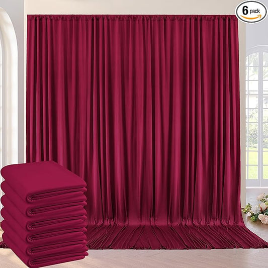 30ft×8ft Wrinkle Free Burgundy Backdrop Curtain for Parties, 6 Panels 5×8ft Soft Silky Polyester Wine Red Photo Backdrop Drapes for Wedding Birthday Christmas Photography Back Drop Cloth