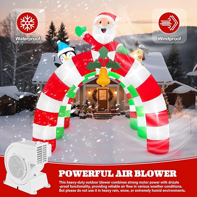 12FT Christmas Inflatable Archway with LED Light, Kalolary Santa Elk Inflatable Tunnel Stereoscopic Xmas Penguin Arch Inflatables Christmas Blow up Outdoor Decoration for Yard Lawn Party Shopping Mall