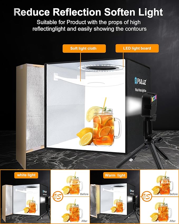 PULUZ Foldable Photo Studio Light Box 30x30x30cm Portable Mini Shooting Tent Kit with LED Ring Light, CRI97, 6 Color Backdrops & Dimmable Lighting for Jewelry, Product Photography, Online Sellers