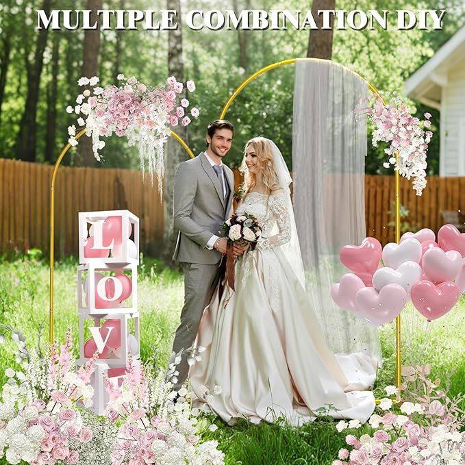 Gold Metal Wedding Arch Backdrop Stand Set of 2 (7.2FT & 6FT), Balloon Arch Stand for Wedding Ceremony, Baby Shower, Birthday Party, Graduation Decoration Easy to Assemble, Indoor Outdoor Use