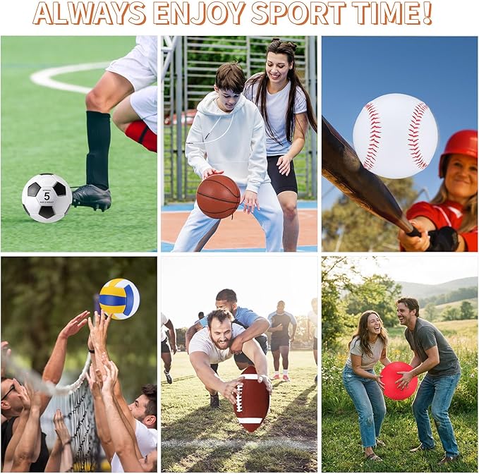 Deekin 12 Pcs Assorted Sport Ball Set Official Size Basketball Football Volleyball Soccer Baseball Playground Ball with Bag and Pump for Youth Adult Gifts