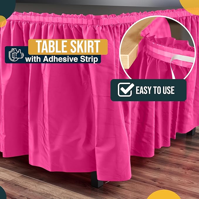 Exquisite Ruffle Table Skirt Cerise 48 Pack 14 Ft Long Table Skirts for Rectangle Tables 6ft Plus or Round Tables Skirts with Adhesive Strip for Gender Reveal Decor & Happy Birthday Parties