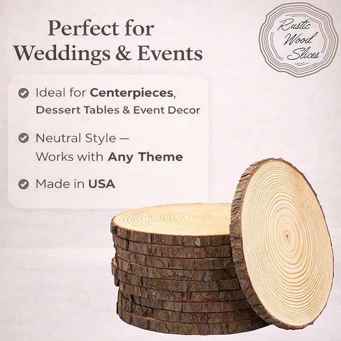 Set of (10) Medium 9-11" Wood Slices for Centerpieces! Wedding and Baby Shower centerpieces (Set of 10 Medium (9-11"))