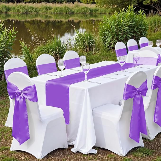VDS Satin Chair Sashes Chair Cover Back Tie Sateen Bows Ribbon for Wedding Birthday Graduation Engagement Ceremony Event Party Banquet Venue Hotel All Dining Chair Decoration (200PC) (Lavender)