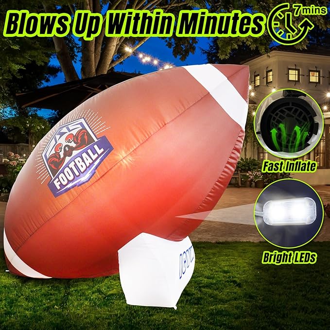 Icywye 10FT Large Football Party Decorations - Outdoor Football Inflatable Decor with Built-in LED Light - Indoor Football Themed Party Supplies Blow Up Decoration for Yard Birthday Holiday