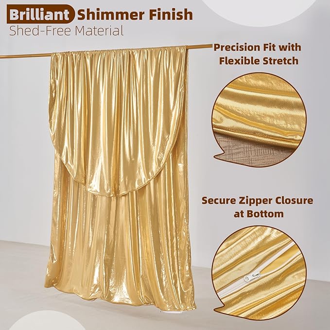 Gold Shimmer Arch Backdrop Cover Set of 3 (7.2,6.6,6ft),Glitter Spandex Fitted Chiara Cover with Zipper,Thick Sequin Soft Stretchy for Wedding Birthday Baby Shower Graduation Party Photo Backdrop