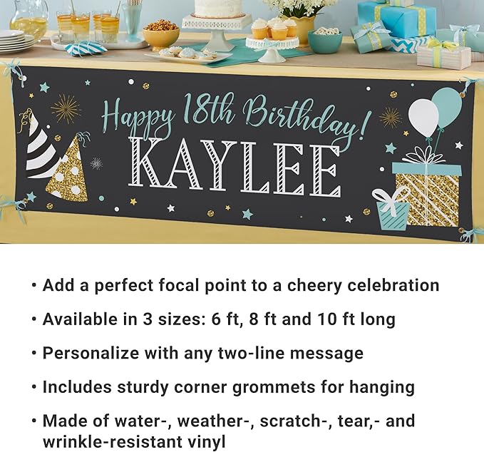 Let's Make Memories Personalized Happy Birthday Banner for Kids - Custom Birthday Party Decorations - Indoor/Outdoor Vinyl - Any Text - Chalkboard Celebration - 10ft
