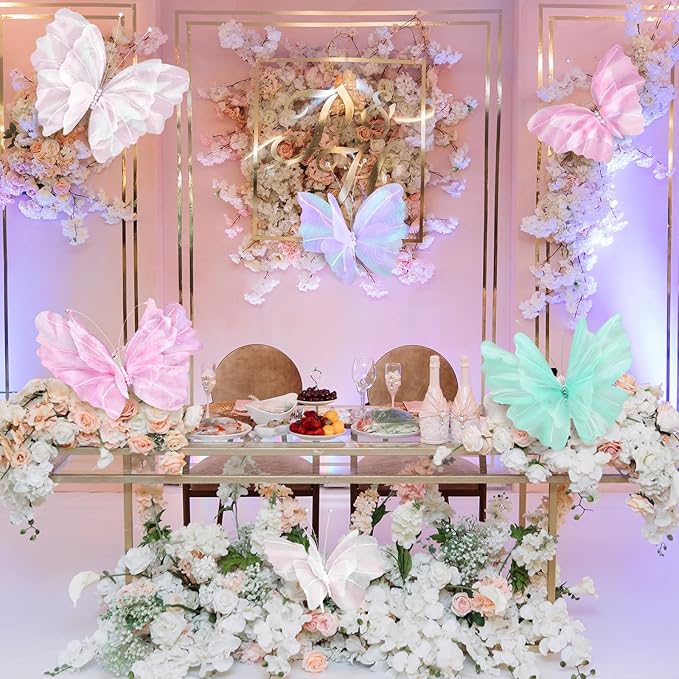 Geelin 6 Pcs Large Pastel Butterfly Decorations Mariposas Grandes para Decoracion 20 Inch 12 Inch Colorful 3D Silk Butterflies Decor for Baby Shower Birthday Party Wedding Decor, Assorted Color