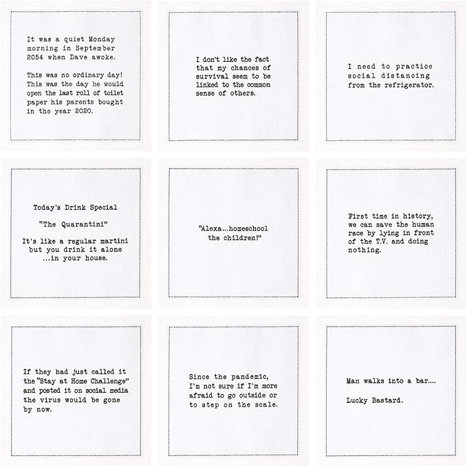 Five Star Funny Quarantine Quotes | White Cotton Cocktail Napkins | 50 Luxury Disposable Beverage Napkins with Witty Bar Quotes | Drink Napkins for Parties, Bars, Weddings & Game Nights