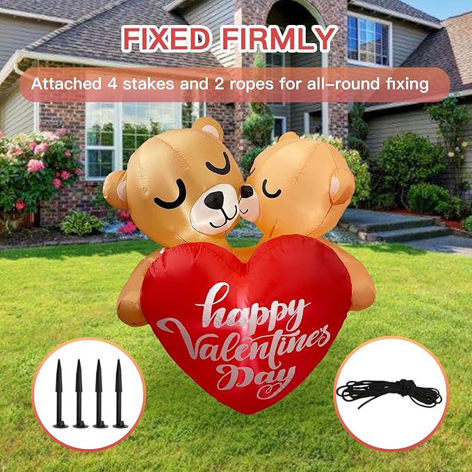 Valentines Inflatables Outdoor 4FT Valentines Day Inflatable Couple Bear with Love Heart Lighted Valentines Day Decoration for Outdoor Yard Garden