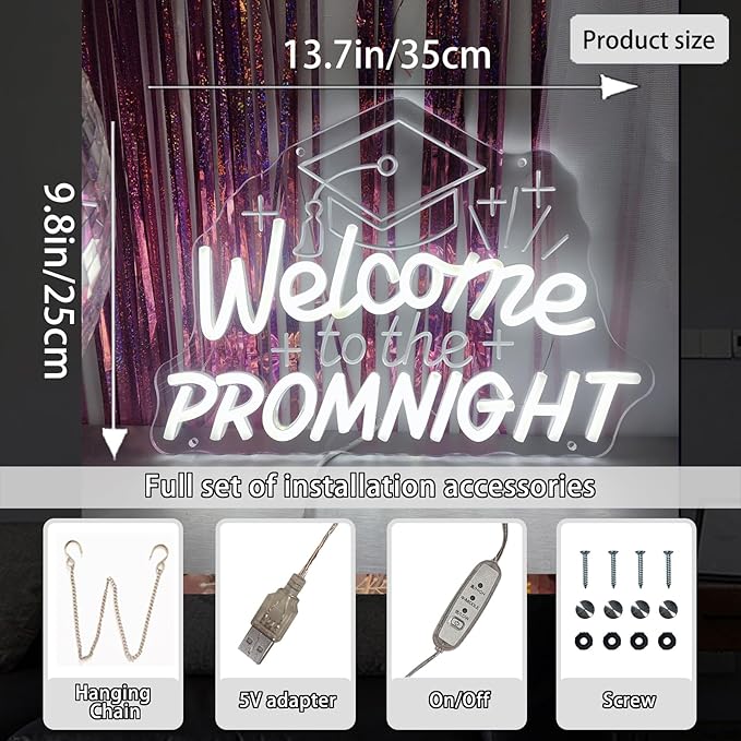 Prom Night Neon Sign for Wall Decor, Congrats Grad Led Sign Congratulations for Backdrop, Wedding Birthday Party Prom Home Room Shop Bar Decoration, Graduation, INSNEnN