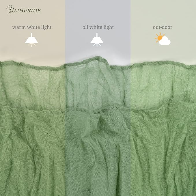 12 Pack Cheesecloth Table Runner 35 x 120 inch Long Boho Cheese Cloth Gauze Table Runners Semi Sheer Table Runner for Wedding Decor, Bridal Shower, Birthday Party (Sage Green)