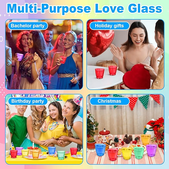 Sabary Valentine's Day Heart Shot Glasses Bulk, 36 Pack 1.5 oz Thick Glass Colorful Shot Glasses for Valentine Galentine Party Supplies, Party Favors, Table Decor