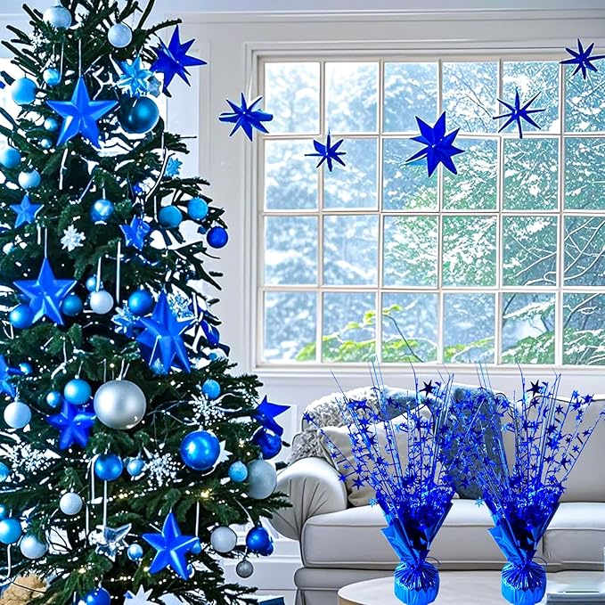 18 Pack Metallic Foil Spray Centerpiece Star Table Decoration Burst Glitter Tabletop Centerpieces for Birthday Christmas New Years Nye Wedding Graduation Holiday Party Supplies Decor, Blue