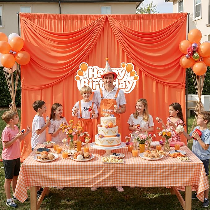 10 ft x 10 ft Wrinkle Free Orange Backdrop Curtain for Parties, 2 Panels 10ft Polyester Orange Photo Backdrop Drapes for Graduation Birthday Wedding Party Stage Curtains