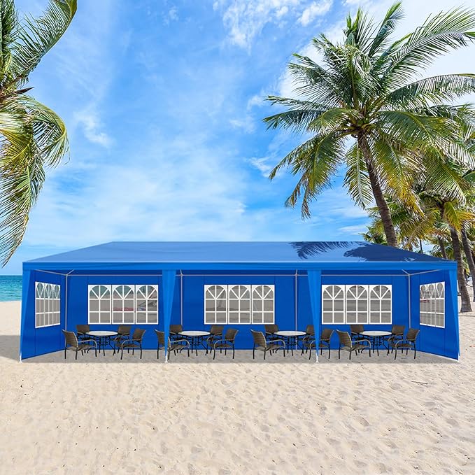 Party Tent for Outdoor Weddings, Birthdays, Events - Patio Gazebo Carport Canopy Shade With Removable Sidewalls & Transparent Window (10'x30'/8 Sidewalls Blue)
