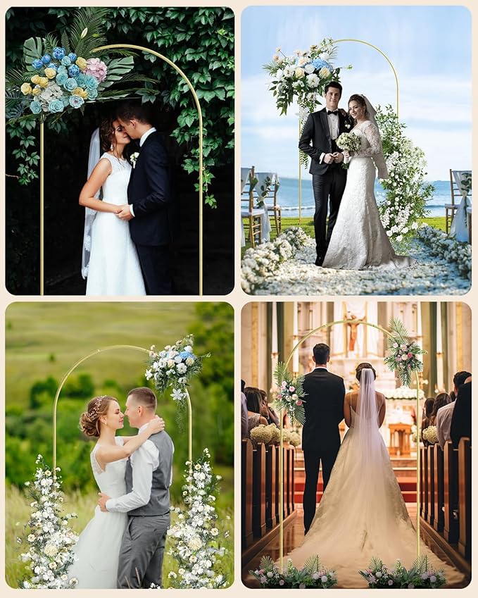 Wedding Arch, Metal Arch Backdrop Stand, Balloon Arch Stand Wedding Frame for Ceremony Decoration (Gold, 7.2FT, 6.6FT, 6FT Arch Backdrop)