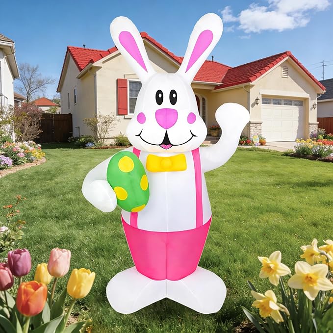 Dearsun 6.2FT Easter Inflatables Bunny Outdoor Decorations Easter Bunny Blow up Yard Decorations with LED Lights for Holiday Party Indoor Outdoor Décor