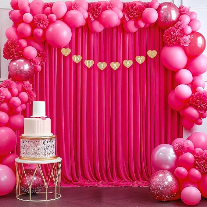 20ft x 10ft Fuchsia Wrinkle Free Backdrop Curtains for Parties,4 Panels 5×10ft Thick Silky Polyester Hot Pink Photo Backdrop Drapes Curtain for Barbie Themed Party Wedding Birthday Photography