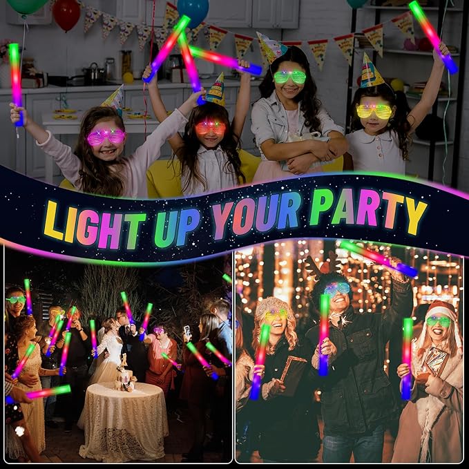 Glow in the Dark Party Supplies Set Bulk Neon Party Favor Toys Includes 20 Led Light up Glasses 10 Color20 Light up Foam Sticks Bulk for Disco Wedding Birthday Concert Halloween Raves Party
