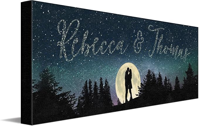 Personal-Prints | Personalized Written in the Stars Custom Wall Art | Personalized with Names in the Sky | Unique Wedding, Anniversary, Valentine’s Day, or Romantic Gift (6"x18" Stretched Canvas)
