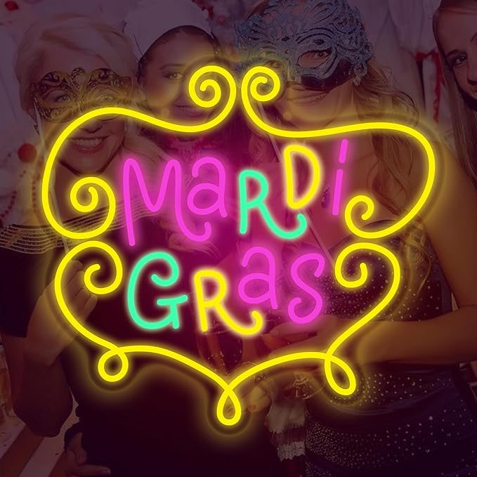 Mardi Gras Neon Sign, Dimmable Led Neon Light for Mardi Gras Decorations Wall Decor, New Orleans Party Home Bedroom Yard Festival Décor