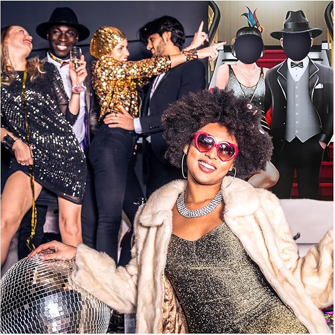 Amyhill 6 ft Roaring 20s Flapper and Gentleman Couple Cardboard Cutout Stand up Retro Faceless Life Size Photo Prop Vintage Dance Couple Backdrop for Dance Theme Jazz Night Party Decoration