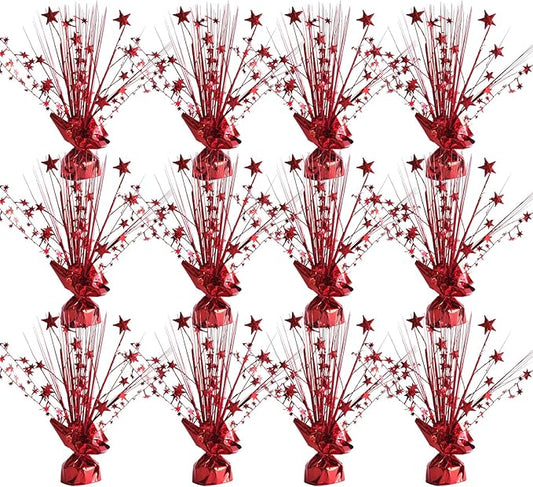 12 Pack Metallic Red Foil Spray Centerpieces Stars Brust Table Centerpieces for Wedding Birthday Anniversary Holiday Party Decor, Metallic Star Balloon Wights for Party, Table Decor for Party
