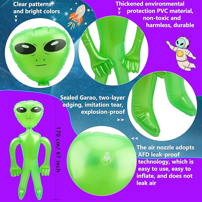 8 Pack 67 Inch Giant Inflatable Alien Halloween Jumbo Alien Inflate Large Blow Up Alien Balloons for Halloween Alien Party (Color Set 1)