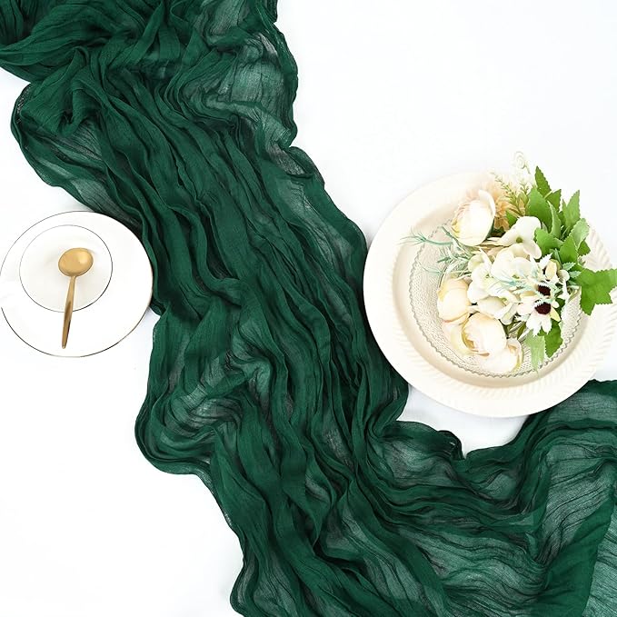 25 Pack Emerald Green Cheesecloth Table Runner 17 x 108 Inch Fall Thanksgiving Boho Rustic Farmhouse Gauze Cheese Cloth Runner for Wedding Party Baby Shower Home Decor Holiday Decorations