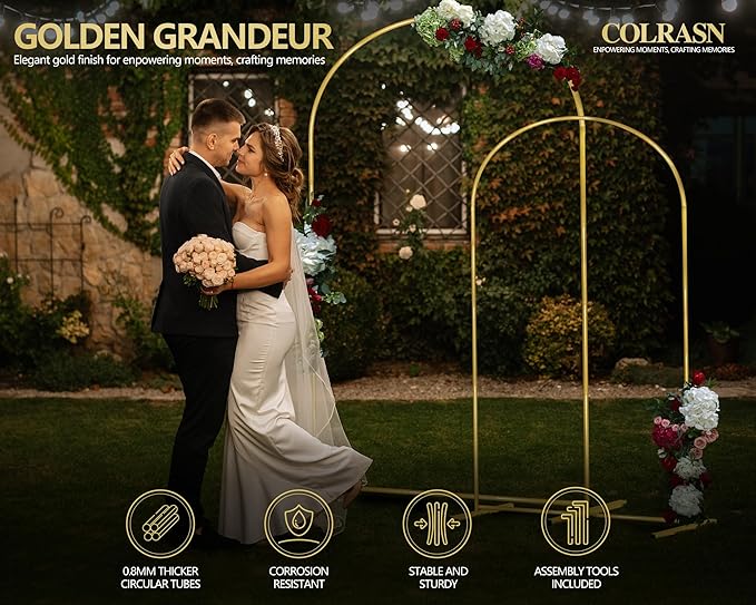 Wedding Arch Backdrop Stand Set of 2 Gold Metal Balloon Arch Stand 7.2FT & 6.6FT Backdrop Frame for Birthday Party Wedding Ceremony Graduation Bridal Baby Shower Event Decor
