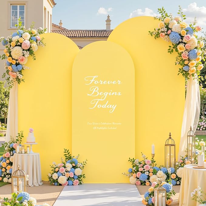 Yellow Arch Covers 3 Set - 6.6FT, 7.2FT, 8FT Arch Backdrop Cover Spandex Fitted Wedding Arch Stand Covers Stretchy Backdrop for Bridal Shower Baby Shower Birthday Party Banquet Photo Background