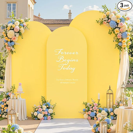 Yellow Arch Covers 3 Set - 4FT, 5FT, 6FT Arch Backdrop Cover Spandex Fitted Wedding Arch Stand Covers Stretchy Backdrop for Bridal Shower Baby Shower Birthday Party Banquet Photo Background