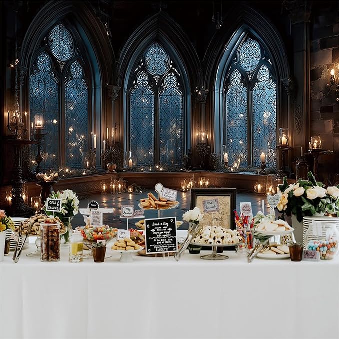 Baocicco Vintage Castle Wall Backdrop Photography 8x6.5ft Night Candlelight Gothic Fantasy Castle Ancient Arch Window Background Halloween Backdrops Wedding Birthday Party Decorations Props Video