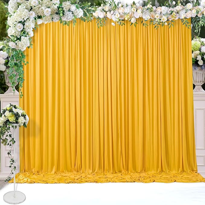 30 ft x 10 ft Wrinkle Free Yellow Backdrop Curtain for Parties, Ginger Polyester Photo Backdrop Drapes,Thick Background 6 Panels 5ft x 10ft for Baby Shower Wedding Birthday Party Backdrop Stand