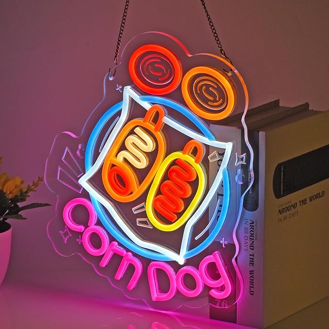 Corn Dog Neon Sign, Neon Lights Hanging Wall Art Decoration for Snack Bar Fast Food Truck Restaurant Party Kitchen Home Decor,USB Powered,Ultra Bright & Dimmable,14.17×12.2Inches